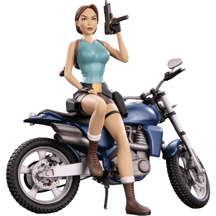 statue tomb raider lara croft motorbike visuel produit