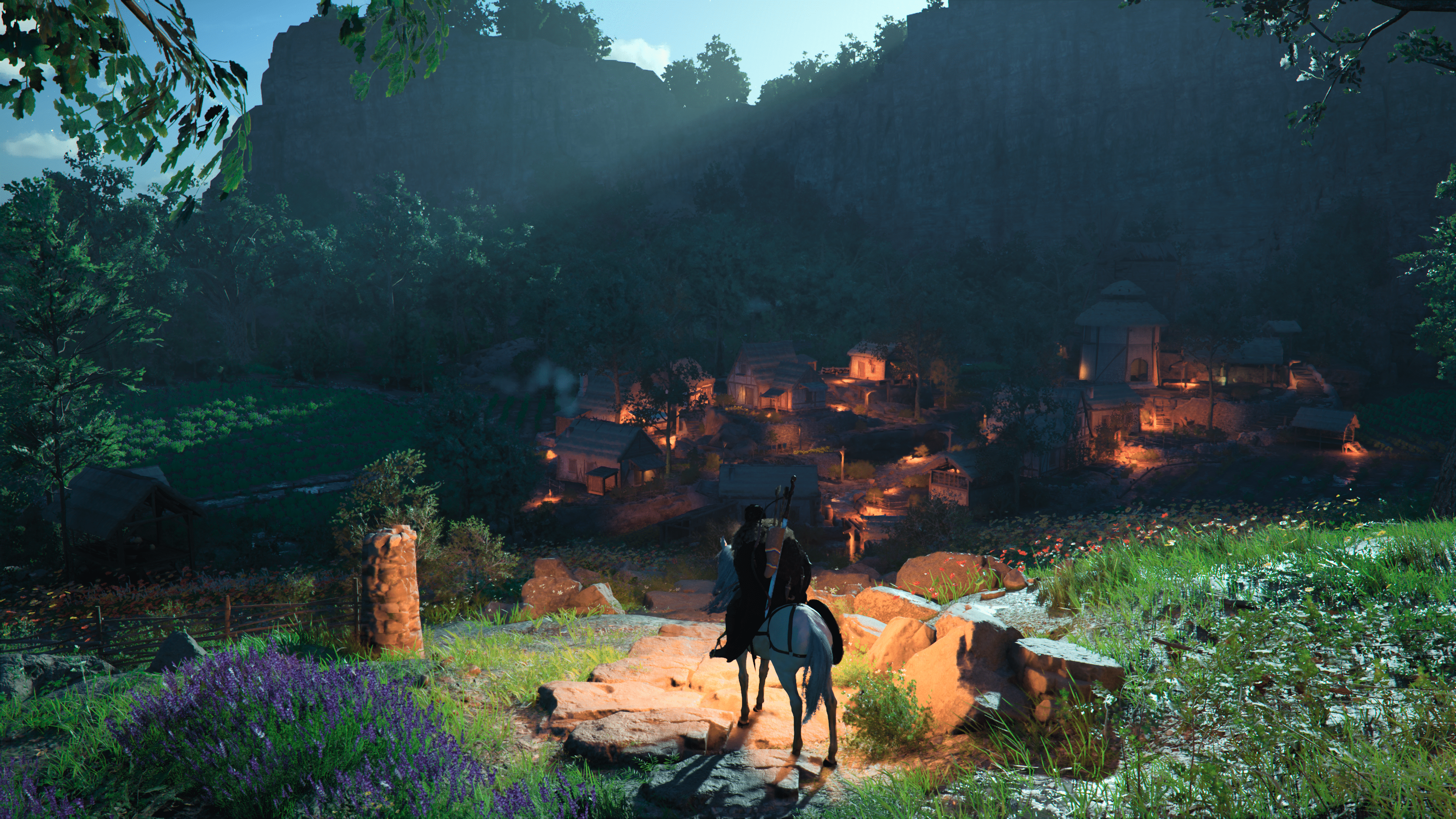 Crimson Desert village au crépuscule