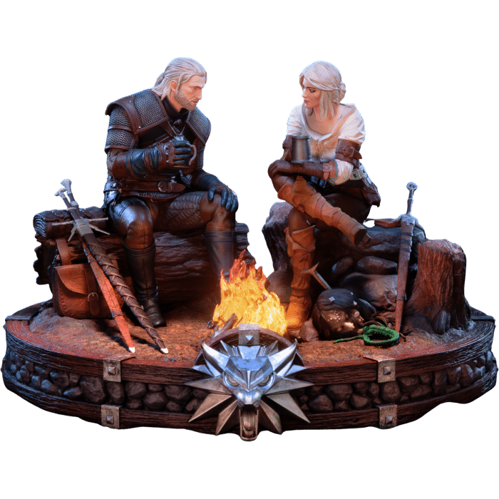 figurine the witcher geralt and ciri premium statue visuel produit