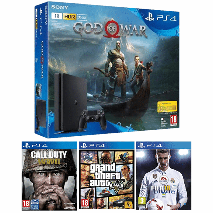 Pack Console Playstation 4 1To God of War + FIFA 18 + COD WW 2 + GTA 5