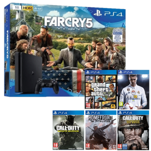 Pack Console Playstation 4 Slim 1To Far Cry 5 + FIFA 18 + COD WW2 + GTA 5 + HOMEFRONT + COD INFINITE WARFARE
