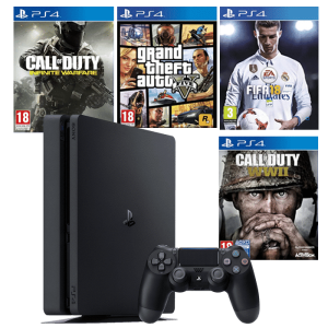 Pack Console Playstation 4 Slim 500Go Chassis E + FIFA 18 + COD WW2 + GTA 5 + COD INFINITE WARFARE