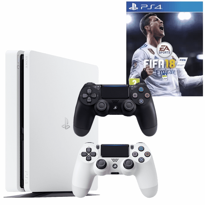 PACK PS4 SLIM BLANCHE 500 GO + 2 MANETTES + FIFA 18