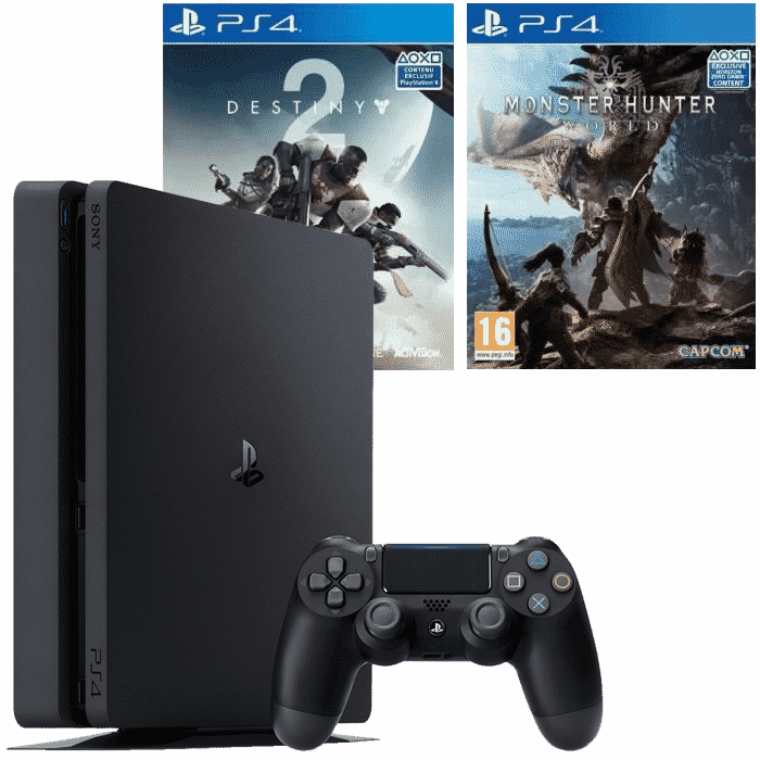PS4 Slim 500 Go + Monster Hunter World + Destiny 2 (depuis un mobile)
