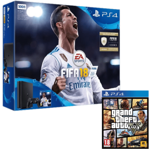 PS4 SLIM 500 GO + FIFA 18 + GTA 5
