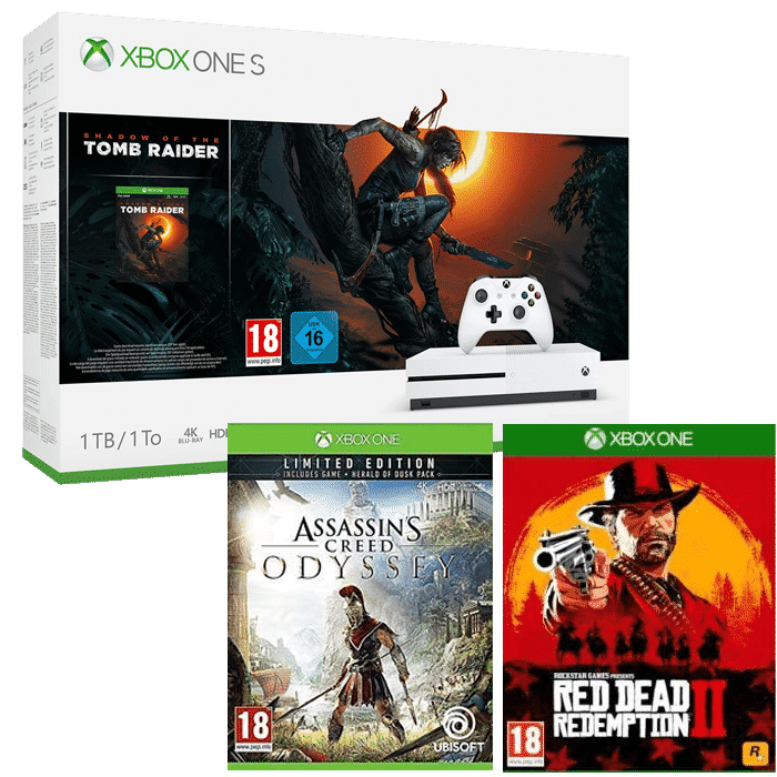 xbox-one-s-shadow of tomb raider-red-dead-redemption-assassin's creed odyssey