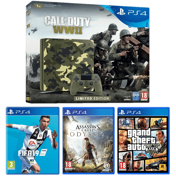 pack-pS4-slim-cod ww2-assassins-creed-odyssey-gta-5-fifa-19