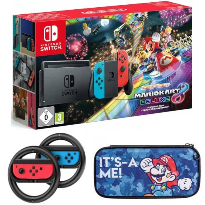 Nintendo Switch Mario Kart 8 Deluxe + 2 Volants + Housse v3