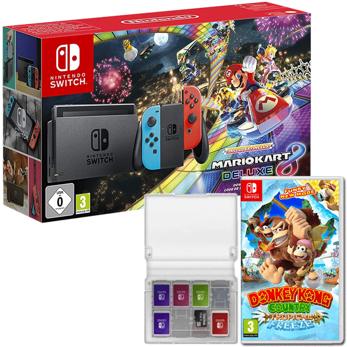 Pack Switch Mario Kart 8 Deluxe + boitier cartouches + dk country