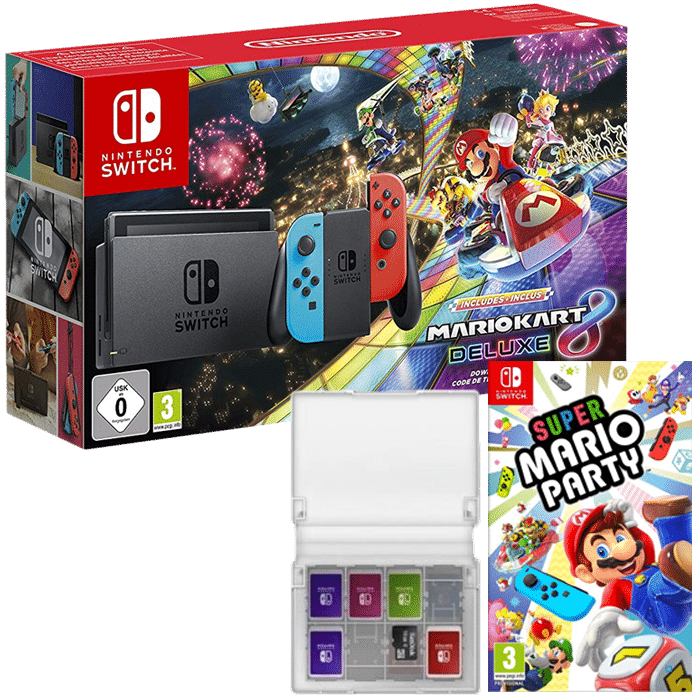 Pack Switch Mario Kart 8 Deluxe + boitier cartouches + Mario party