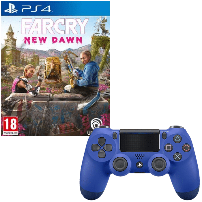 Far Cry New Dawn sur PS4 + Manette Dualshock V2 Bleue