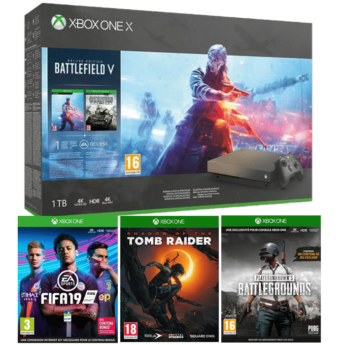 xbox one x gold rush battlefield 5 pubg fifa 19 shadow of the tomb raider
