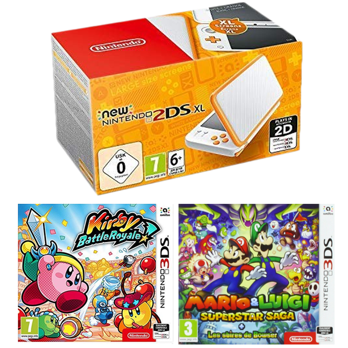 New Nintendo 2DS XL Blanc Orange Kirby Battle Royale Mario et Luigi Superstar Saga v2