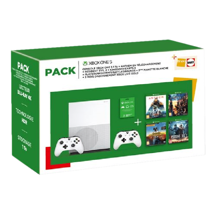 pack XBOX ONE S 1 TO + 2 MANETTES + 4 JEUX + 3 MOIS DE XBOX LIVE GOLD v2