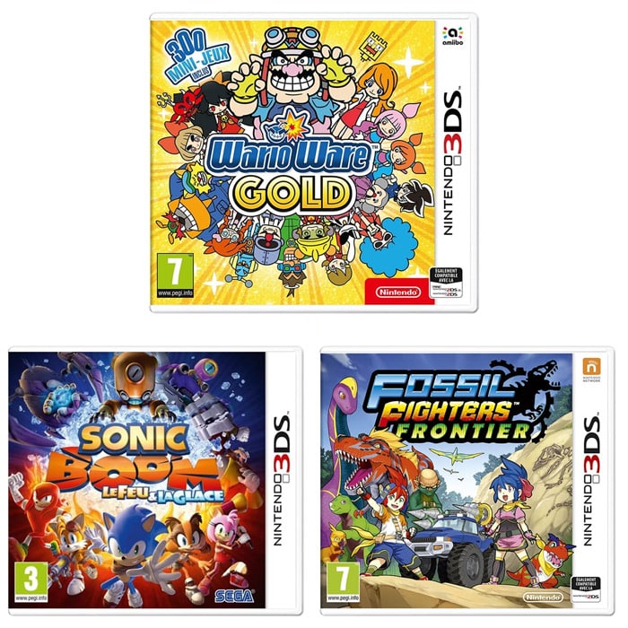 3 jeux 3DS wario ware gold sonic boom le feu la glace fossil fighters frontier