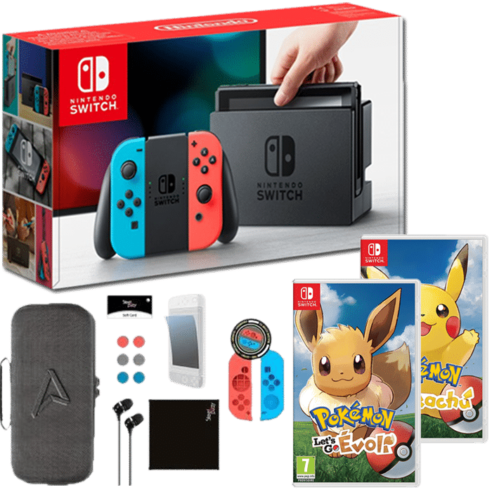 pack nintendo switch neon pokemon lets go pikachu evoli pack accessoires steelplay