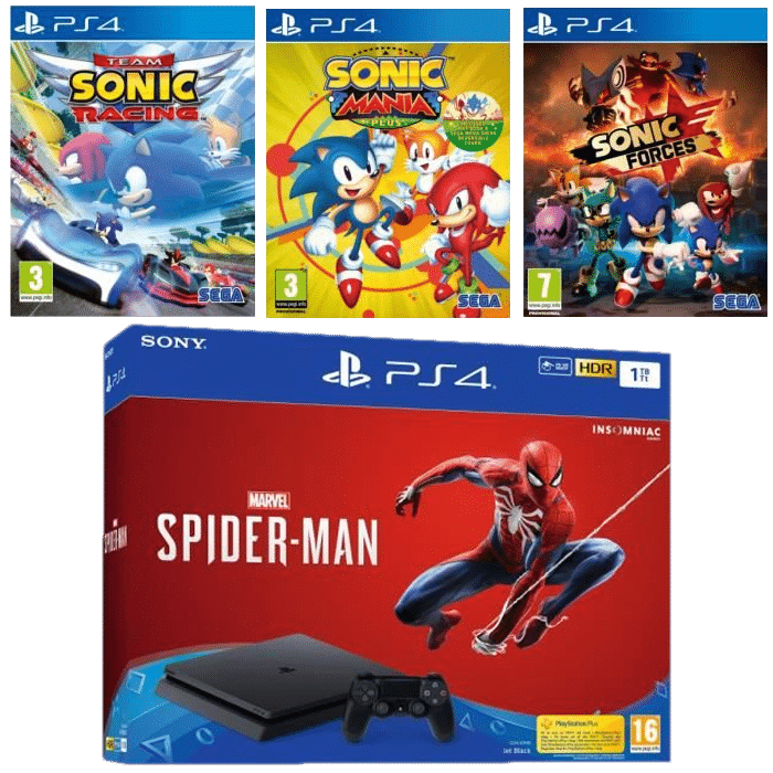 pack ps4 slim 1 To spiderman team sonic racing sonic mania sonic forces