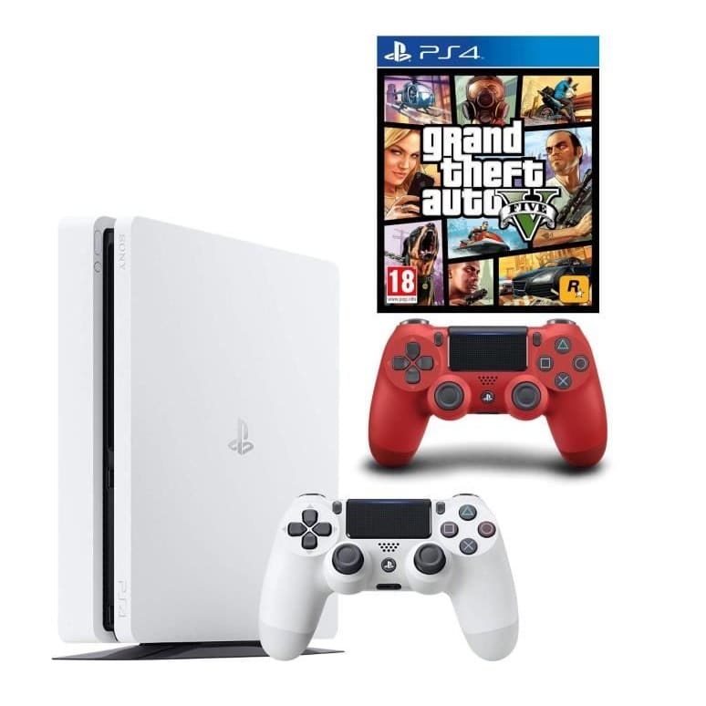 ps4 slim blanche deux manettes gta rouge