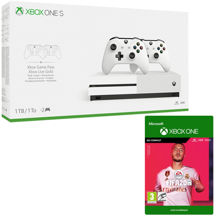 Xbox One S 1 To + 2 manettes + FIFA 20 code