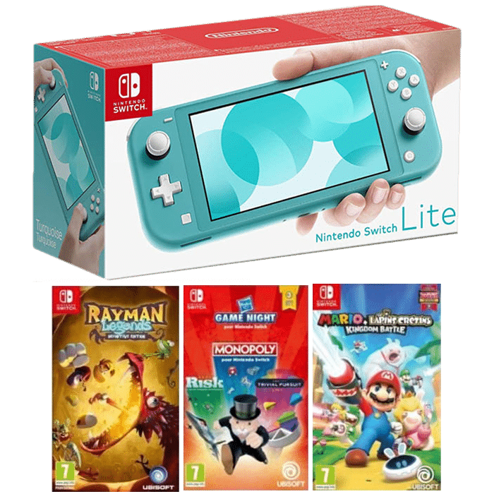 nintendo switch lite turquoise mario lapins cretins monopoly rayman legends