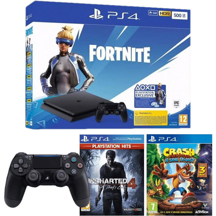 ps4 slim fortnite 2 manettes uncharted 4 crash bandicoot trilogy