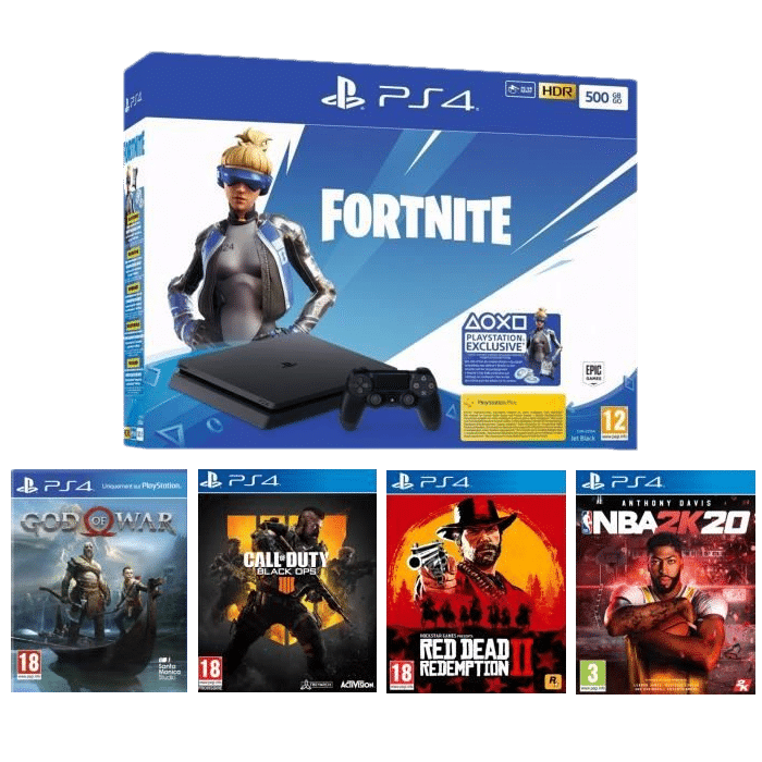 SLIDER ps4 slim 4 jeux god of war red dead redemption 2 cod black ops 4 nba 2k20