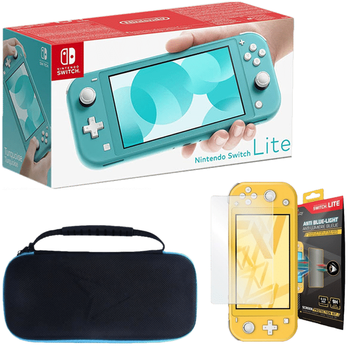 nintendo switch lite turquoise pochette de transport protege ecran