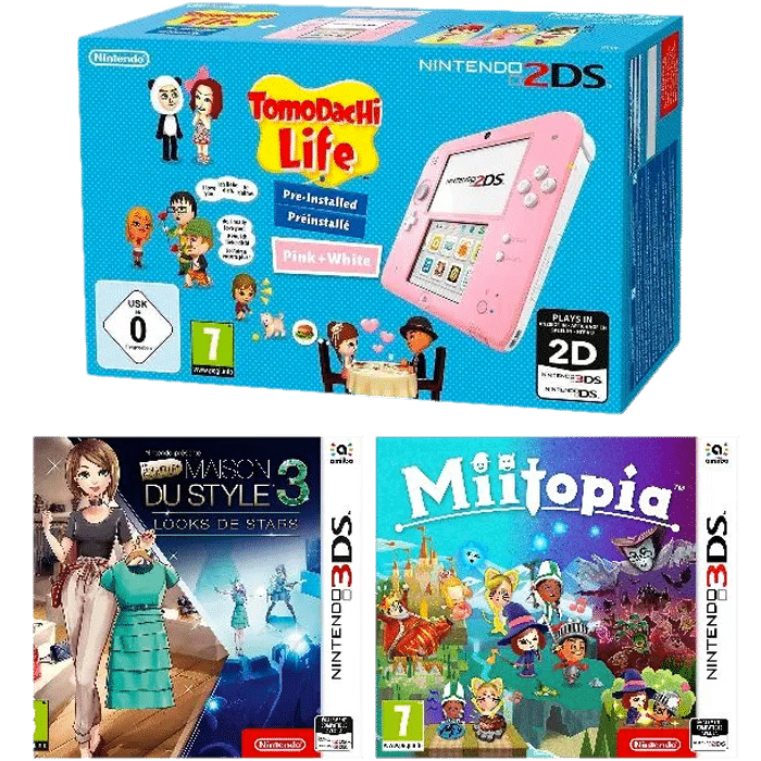 Console nintendo 2ds Rose et Blanche Tomodachi Life Préinstallé Miitopia La Nouvelle Maison Du Style 3
