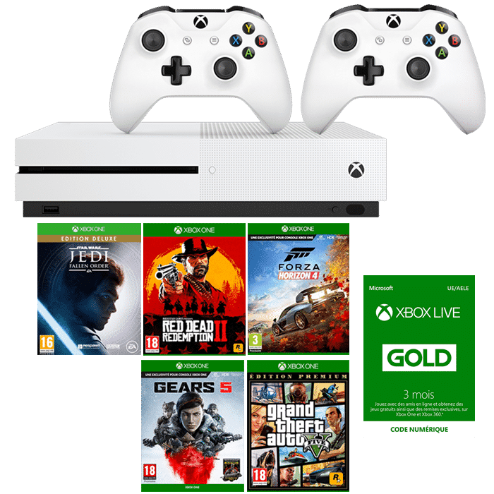 xbox one s 5 jeux 2 manettes star wars jedi fallen order rdr 2 gta 5 gears 5 forza 4