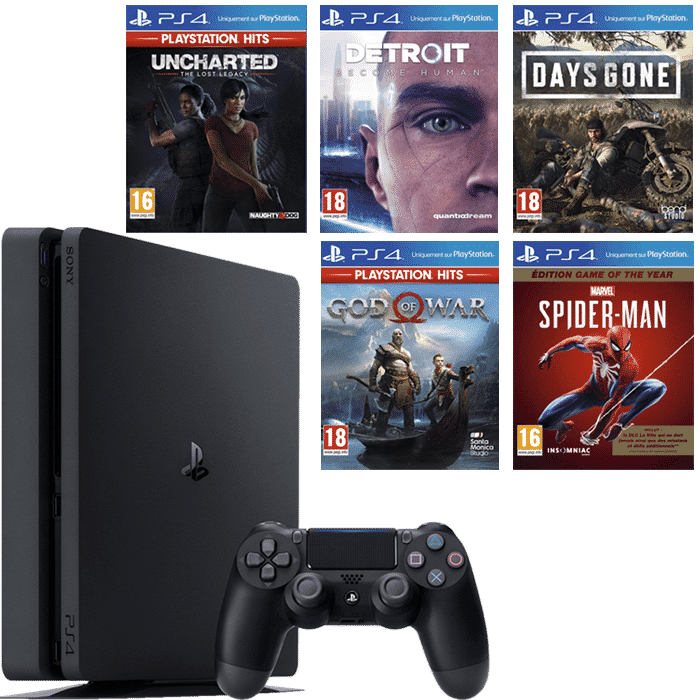 PS4 Slim 1To Noire Days Gone Detroit Become Human God of War SpiderMan GOTY Uncharted lost legacy ps hits