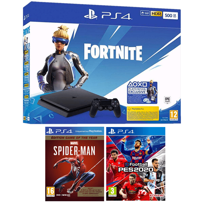 pack ps4 slim 500 Go Fortnite pes 2020 spiderman goty