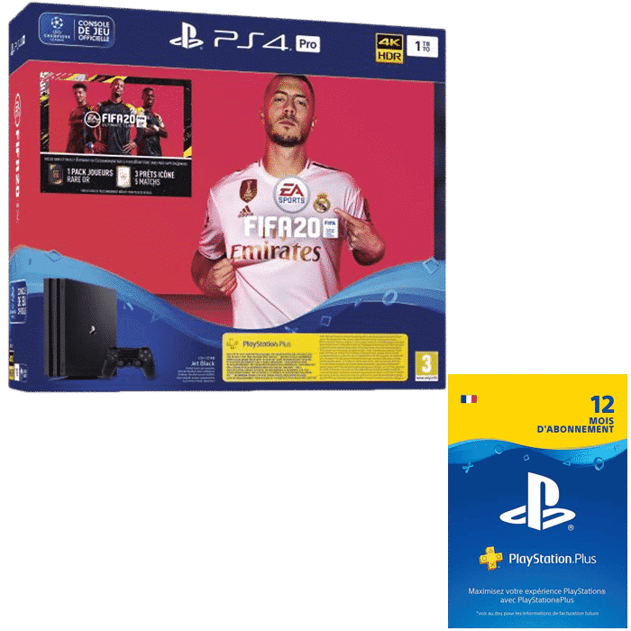pack ps4 pro fifa 20 abonnement 12 mois psn plus