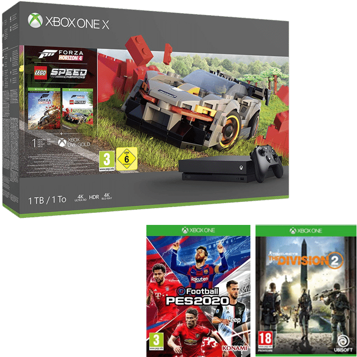 Xbox One X 3 Jeux Forza Horizon 4 DLC Lego PES 2020 The Division 2