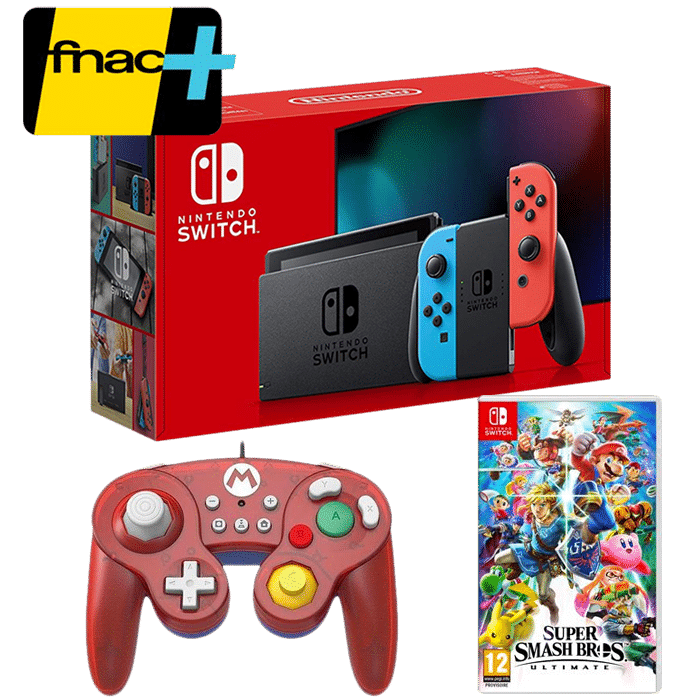 nouelle switch neon smash bros ultimate manette gamecube mario carte fnac plus
