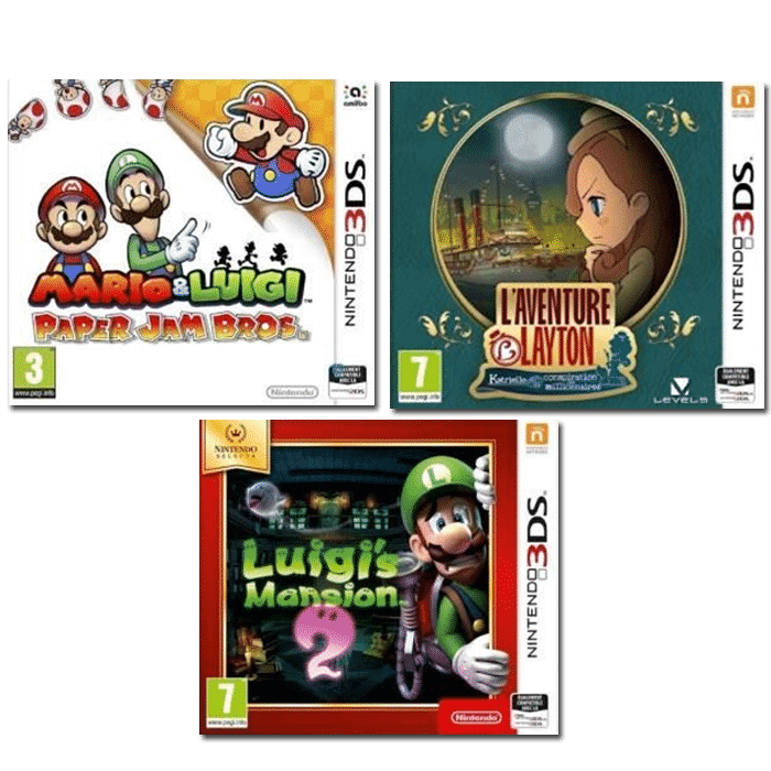 pack 3 jeux 3DS Pack Mario Luigi Paper Jam + L'aventure Layton Luigi's Mansion 2 Nintendo Selects Jeu 3DS