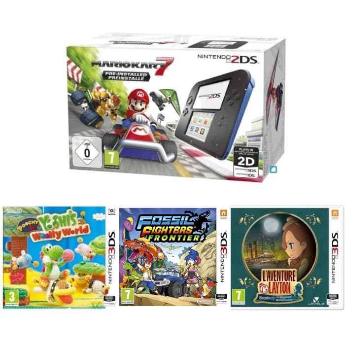pack 2DS mario kart 7 Poochy Yoshi's Woolly World Fossil Fighters Layton Katrielle