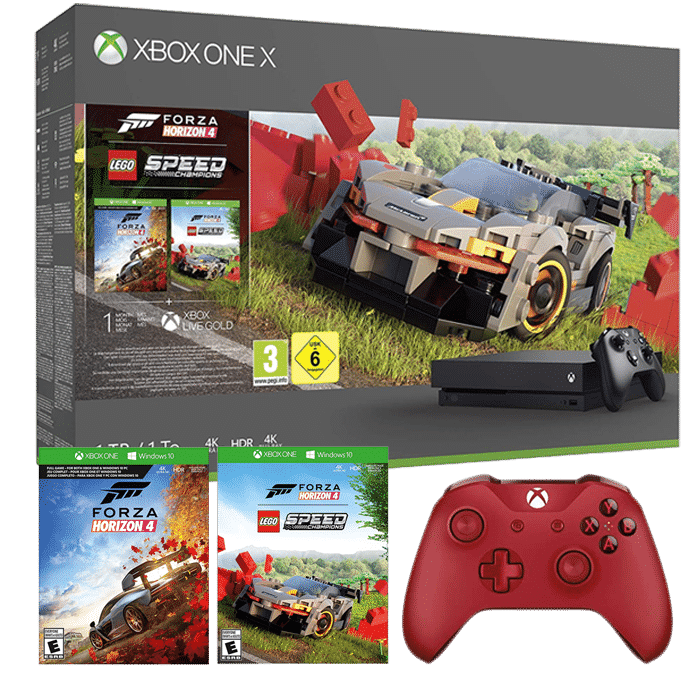 xbox-one-x-forza-horizon-lego-2-manettes-et-jeux Rouge