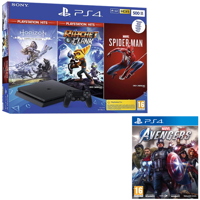 visuel produit ps4 slim 500 Go 3 jeux marvel