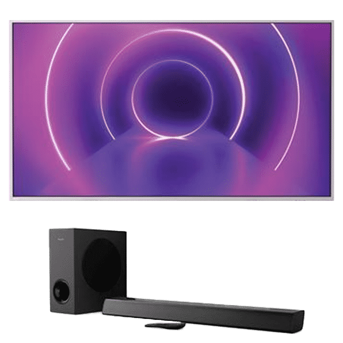 visuel produit promo TV 4K Philipps 70PUS8545 avec barre de son offerte
