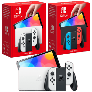 switch oled blanche et néon visuel produit