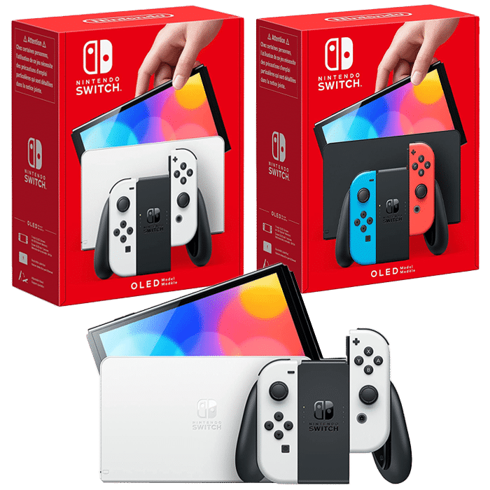 switch oled blanche et néon visuel produit