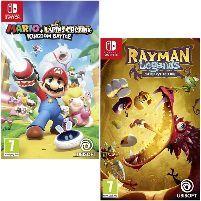 Pack 2 jeux Switch Mario lapins rayman legends visuel produit