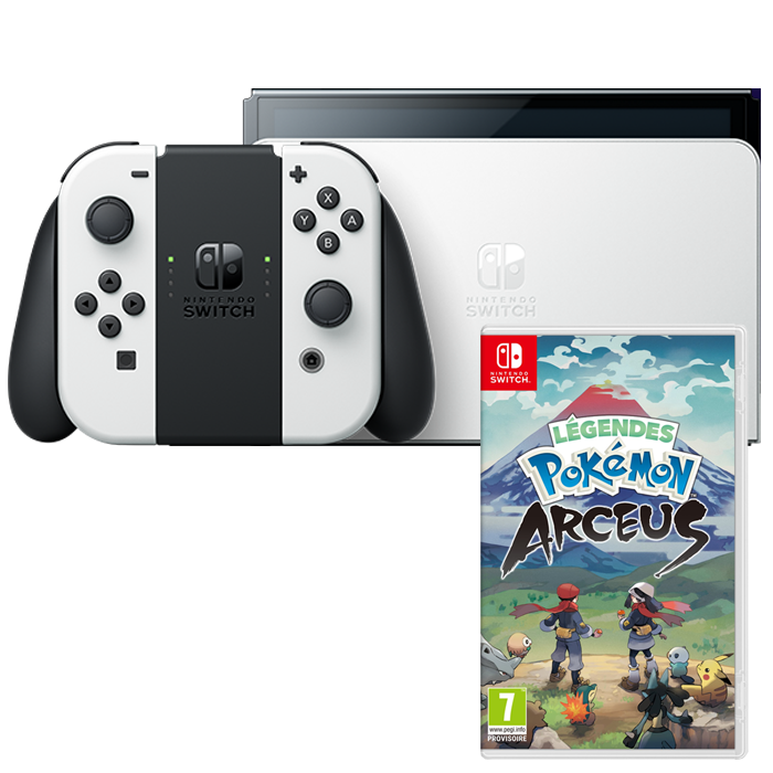 console switch oled blanche avec pokémon arceus visuel produit