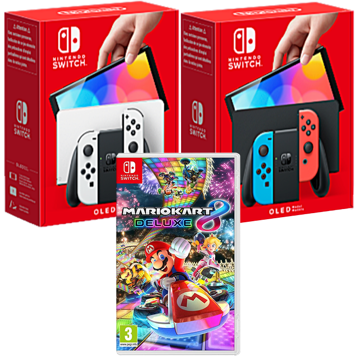 pack console switch oled blanche néon avec mario kart 8 deluxe visuel produit