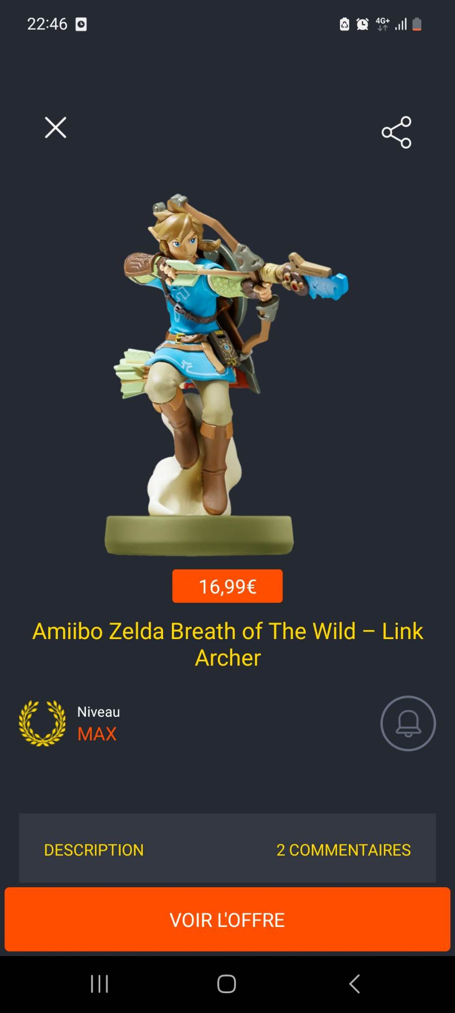 screenshot appli amiibo zelda en stock avant alerte