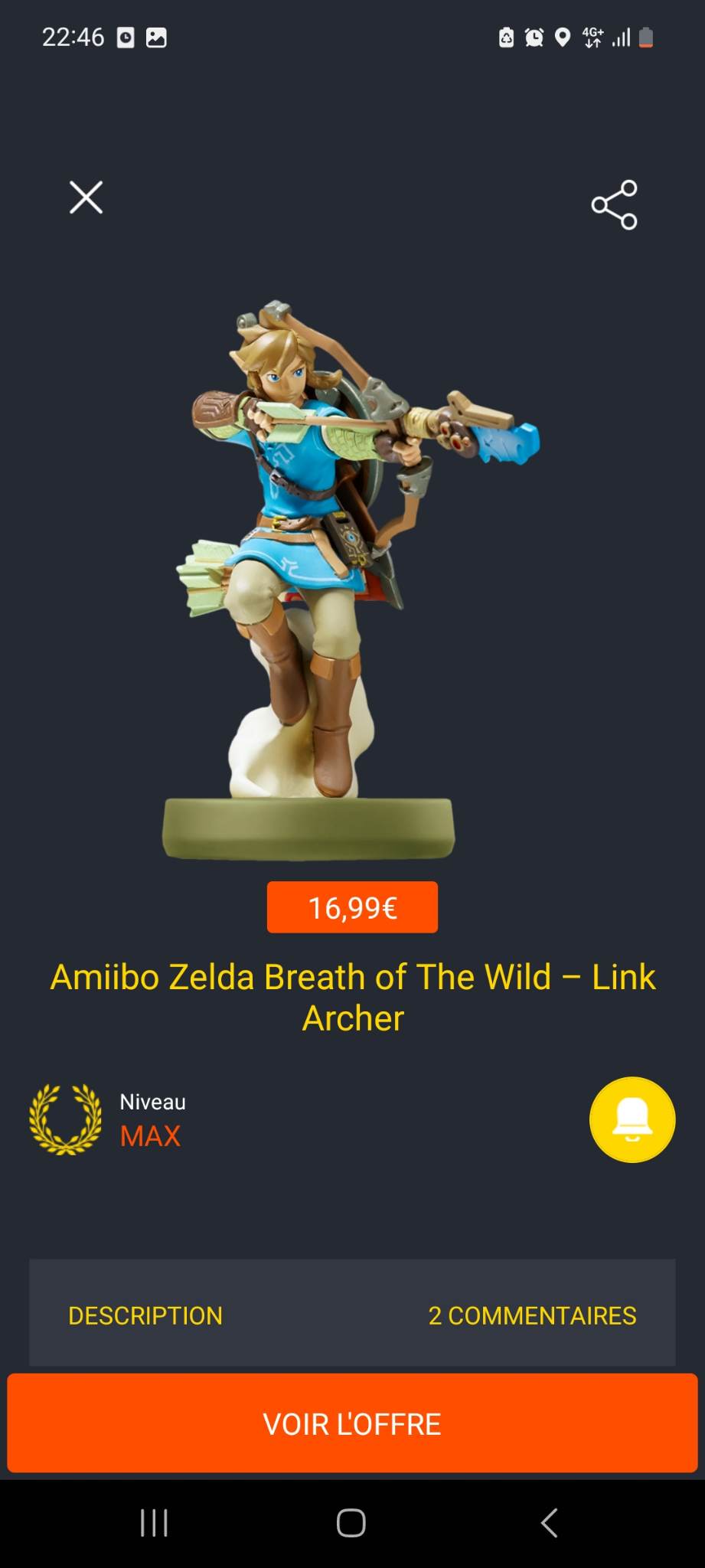 screenshot appli zelda archer après alerte