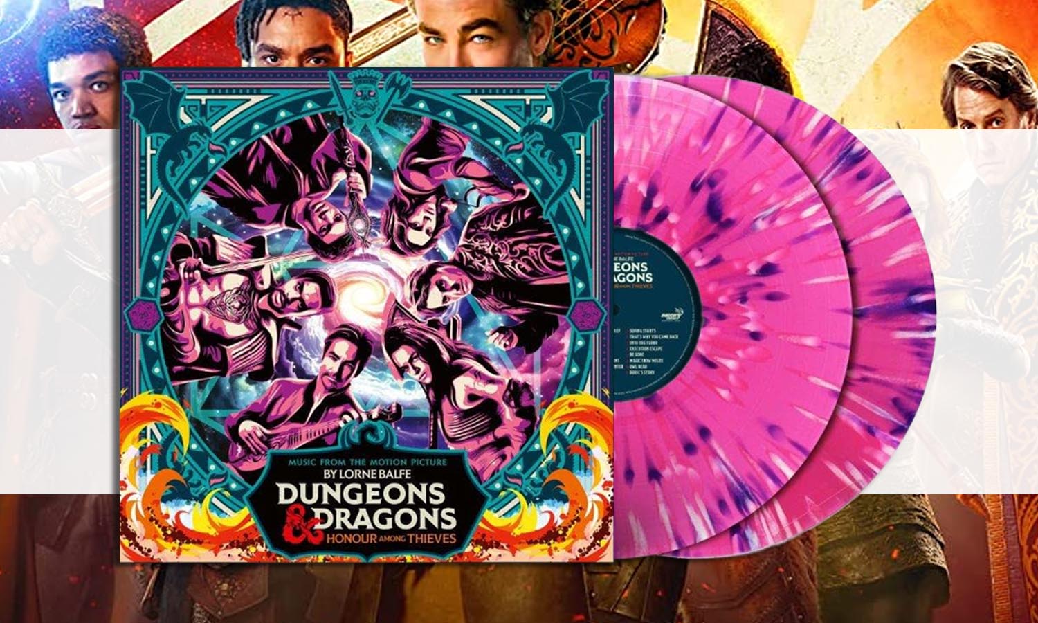 slider donjons et dragons vinyles colorés roses avec éclaboussures violettes et blanches
