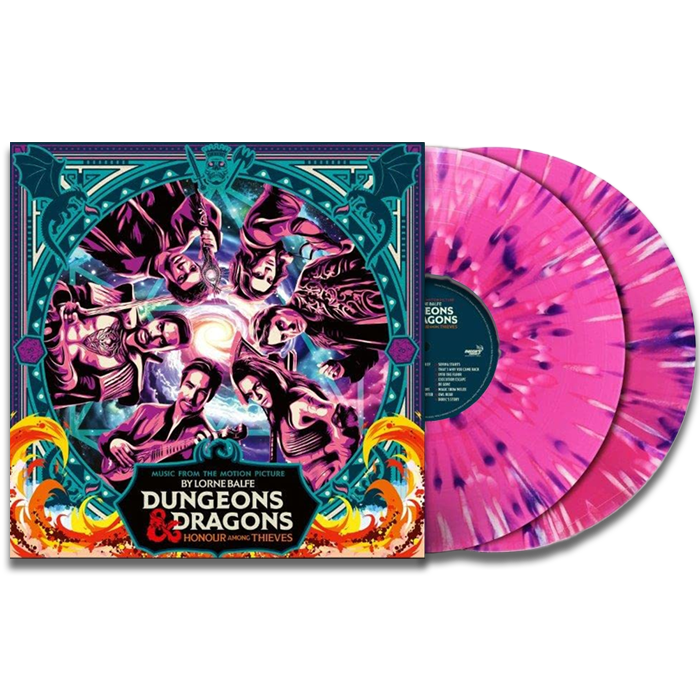 vinyles roses donjons et dragons avec éclaboussures violettes blanche visuel produit