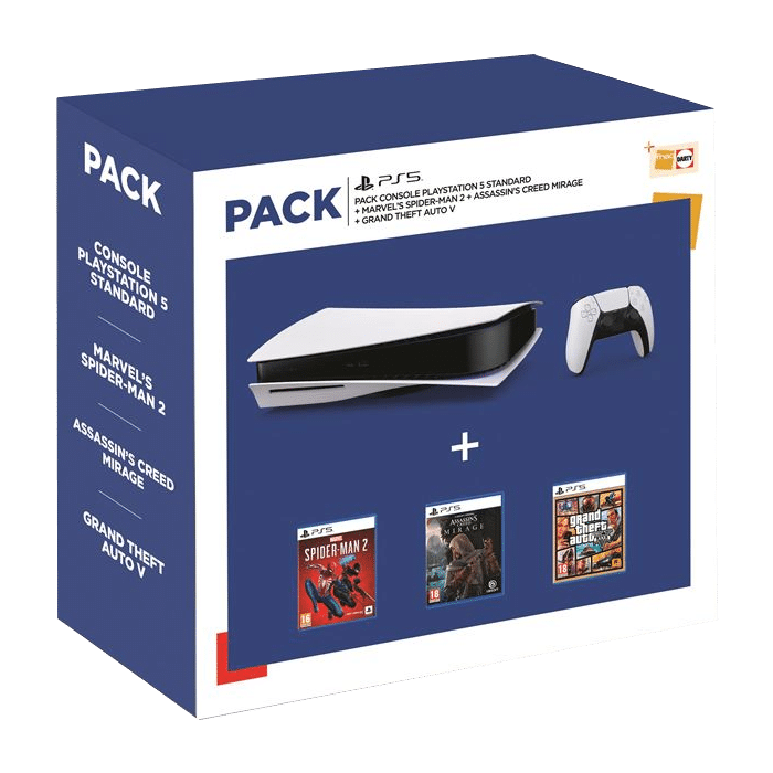 PACK PS5 FNAC AVEC SPIDERMAN AC MIRAGE ET GTA 5 visuel produit