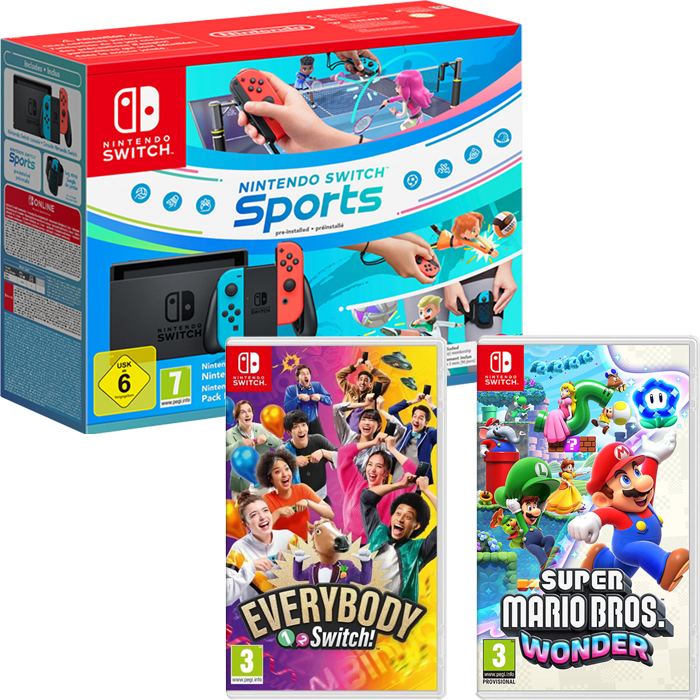 Pack Nintendo Switch Sport + Everybody 1-2 + Mario Wonder